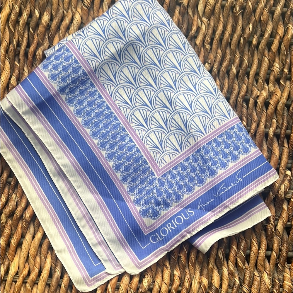 Glorious Vintage Gloria Vanderbilt Blue, White, and Orchid Patterned Scarf